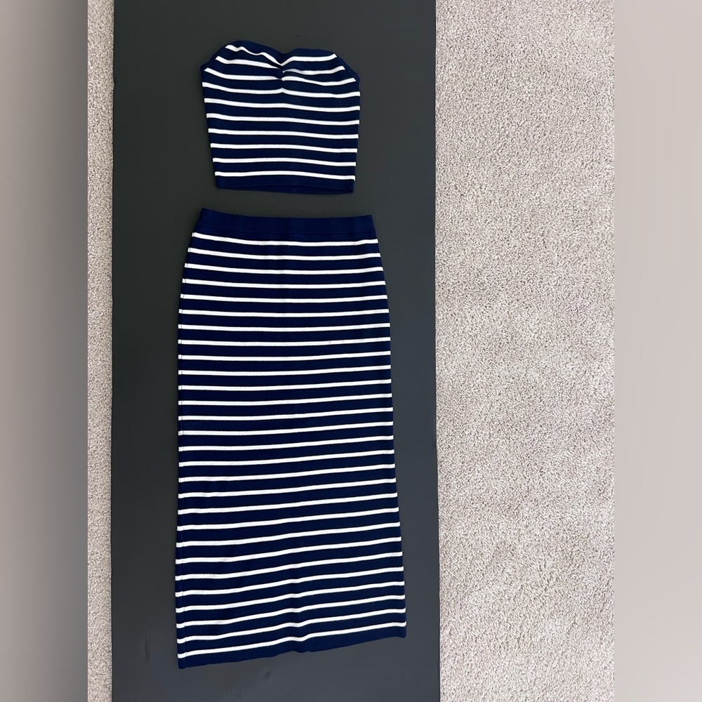Navy and White Striped Two-Piece Set